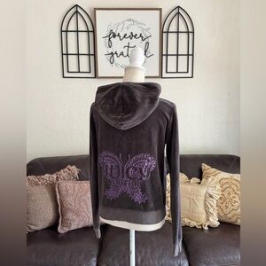 Vintage Y2K 90s Juicy Couture Purple Butterfly Back Velour Zip Up Hoodie Size XL